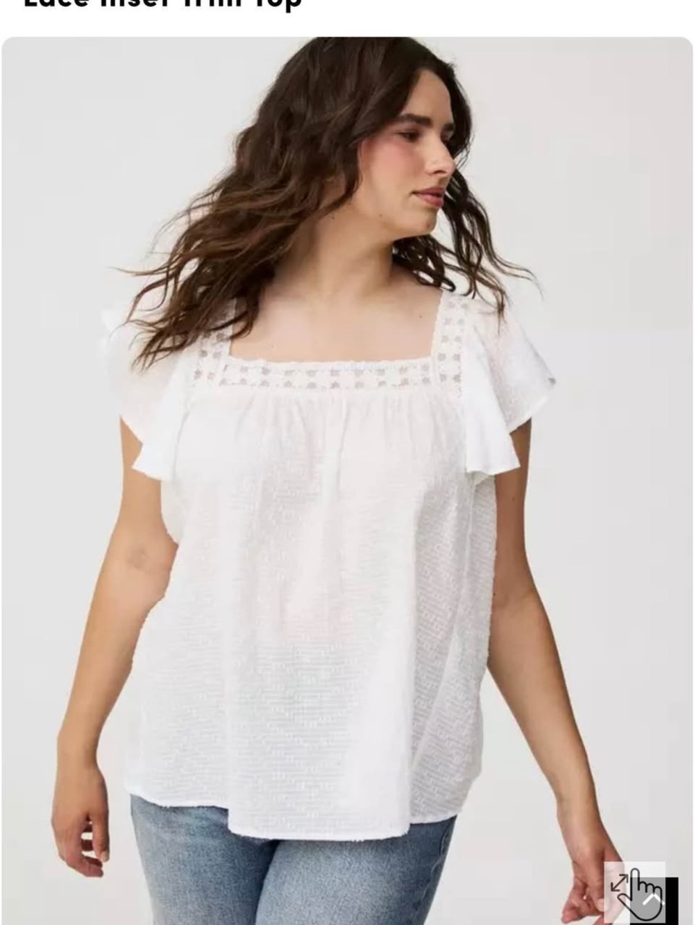 torrid NWT White Lace-Trim Square Neck Flutter Sleeve Top